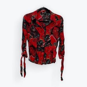 Patterned Button Down Blouse